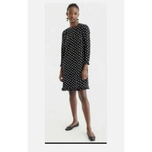 J Crew Collection Dress 4 Silk Long Sleeve Ruffle Black White Star Print Preppy